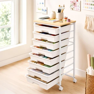 Rolling Storage Cart with 8 Drawers, Utility Cart on Lockable Wheels Metal Frame and Wooden Tabletop for Living Room Bedroom Dorm, Office Storage & Art Supply Craft Organizer for Classroom,White Rolling Storage Cart with 8 Drawers, Utility Cart on Lockable Wheels Metal Frame and Wooden Tabletop for Living Room Bedroom Dorm, Office Storage & Art Supply Craft Organizer for Classroom,White