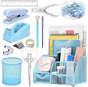 13-in-1 Office Desk Organizer Set for Back to School Supplies Accessories Organizer Set with Stapler and Tape Dispenser, Pen Holder, Scissors, Ruler, Hole Punch, 2 Pens & More Desk Supplies 13-in-1 Office Desk Organizer Set for Back to School Supplies Accessories Organizer Set with Stapler and Tape Dispenser, Pen Holder, Scissors, Ruler, Hole Punch, 2 Pens & More Desk Supplies