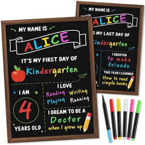 First Day of School Sign, 14 x 10.4 Inch Double Sided Reusable Back to School Chalkboard with Wooden Frame & 6 Chalk Markers, First & Last Day Board Supplies for Preschool Kindergarten Kids Boys Girls First Day of School Sign, 14 x 10.4 Inch Double Sided Reusable Back to School Chalkboard with Wooden Frame & 6 Chalk Markers, First & Last Day Board Supplies for Preschool Kindergarten Kids Boys Girls
