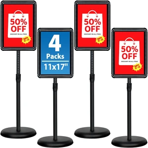 4Pack 11x17 Sign Stand - Adjustable Floor Standing Sign Holder Pedestal Poster Stand, Adjustable Height, Vertical/Horizontal Snap-Open Frame, Business & Store Sign Holder Stand, Black 4Pack 11x17 Sign Stand - Adjustable Floor Standing Sign Holder Pedestal Poster Stand, Adjustable Height, Vertical/Horizontal Snap-Open Frame, Business & Store Sign Holder Stand, Black