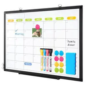 Dry Erase Calendar Whiteboard for Wall, 36" x 24" Monthly White Board Double-Sided Magnetic, Black Aluminum Frame, Hang Wall Mount, Portable Board for Home, Office, School Dry Erase Calendar Whiteboard for Wall, 36" x 24" Monthly White Board Double-Sided Magnetic, Black Aluminum Frame, Hang Wall Mount, Portable Board for Home, Office, School
