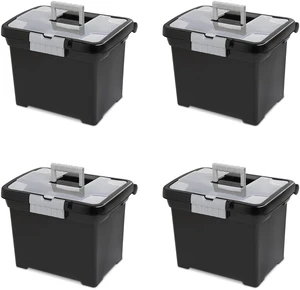 Portable File Box, Letter File Storage Bin with Handle, 4 Pack Heavy-Duty and Stackable Plastic Containers with Latches for Closet, Cabinet, Bedroom, Bathroom and Dorm Room Organization Portable File Box, Letter File Storage Bin with Handle, 4 Pack Heavy-Duty and Stackable Plastic Containers with Latches for Closet, Cabinet, Bedroom, Bathroom and Dorm Room Organization