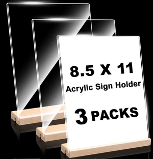 Acrylic Sign Holder 8.5x11 with Wood Base | 3 Packs Acrylic Sign Display Stand, 2 in 1 Vertical or Slant Clear Tabletop Flyer Menu Holder, Plastic Picture Frame for Store, Office, Vendor, Party Acrylic Sign Holder 8.5x11 with Wood Base | 3 Packs Acrylic Sign Display Stand, 2 in 1 Vertical or Slant Clear Tabletop Flyer Menu Holder, Plastic Picture Frame for Store, Office, Vendor, Party