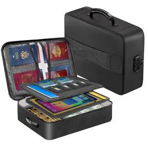 Fireproof Document Organizer Box with Lock for Important Documents 8 Layers File Organizer, 5200°F Fire & Water-Resistant, Portable Home Travel Safe Storage, 15"x11"x4.1", Black, Soft Fireproof Document Organizer Box with Lock for Important Documents 8 Layers File Organizer, 5200°F Fire & Water-Resistant, Portable Home Travel Safe Storage, 15"x11"x4.1", Black, Soft
