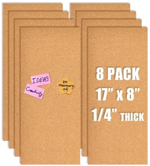 17x8 Cork Board Tiles Bulletin Board, 1/4" Thick Self-Adhesive Cork Boards for Walls, Cork Tiles Vision Board for Home, Office, School, Bulletin Board Decorations(6mm,8pc) 17x8 Cork Board Tiles Bulletin Board, 1/4" Thick Self-Adhesive Cork Boards for Walls, Cork Tiles Vision Board for Home, Office, School, Bulletin Board Decorations(6mm,8pc)