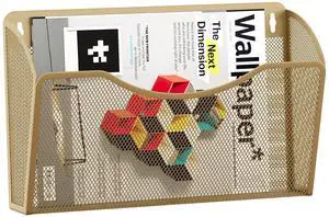 Wall File Organizer, Metal Mesh Hanging File Folder Holder for Letter/A4 Size Folders, Vertical Wall Mount Mail Sorter for Office Paperwork, Classroom, Gold Wall File Organizer, Metal Mesh Hanging File Folder Holder for Letter/A4 Size Folders, Vertical Wall Mount Mail Sorter for Office Paperwork, Classroom, Gold