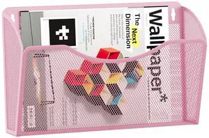 Wall File Organizer, Metal Mesh Hanging File Folder Holder for Letter/A4 Size Folders, Vertical Wall Mount Mail Sorter for Office Paperwork, Classroom, Pink Wall File Organizer, Metal Mesh Hanging File Folder Holder for Letter/A4 Size Folders, Vertical Wall Mount Mail Sorter for Office Paperwork, Classroom, Pink