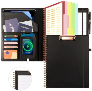Clipboard with Storage for Men Women, Leather Padfolio Portfolio Organizer 5 Folders with 10 Pockets, Spiral Clipboard Folio with Notepad for Letter Size, Elastic Closure and Pen Loop Black Clipboard with Storage for Men Women, Leather Padfolio Portfolio Organizer 5 Folders with 10 Pockets, Spiral Clipboard Folio with Notepad for Letter Size, Elastic Closure and Pen Loop Black