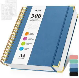 Bullet Dotted Journal Notebook, 300 Pages Leather Notebooks with Contens 120 GSM Thick No Bleed Through Paper Journals, A4 Dot Grid Spiral Notebook for Women Men Work Writing, 8.5" x 11", Dark Blue Bullet Dotted Journal Notebook, 300 Pages Leather Notebooks with Contens 120 GSM Thick No Bleed Through Paper Journals, A4 Dot Grid Spiral Notebook for Women Men Work Writing, 8.5" x 11", Dark Blue