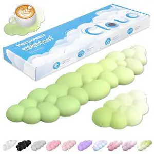 Cloud Keyboard Wrist Rest Set, Cloud Wrist Rest with Non-Slip Base, PU Leather Wrist Pad for Keyboard with Ergonomic Memory Foam for Computer Laptop Gaming & Pain Relief, Gradient Green Cloud Keyboard Wrist Rest Set, Cloud Wrist Rest with Non-Slip Base, PU Leather Wrist Pad for Keyboard with Ergonomic Memory Foam for Computer Laptop Gaming & Pain Relief, Gradient Green