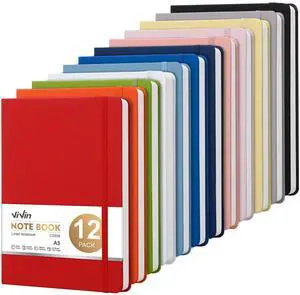 12 Pack A5 Hardcover Lined Notebook,192 pg College Ruled 5.5x8.3 Bulk notebooks for work,office & professional use,Waterproof faux leather,lay-flat elastic closure 12 Pack A5 Hardcover Lined Notebook,192 pg College Ruled 5.5x8.3 Bulk notebooks for work,office & professional use,Waterproof faux leather,lay-flat elastic closure