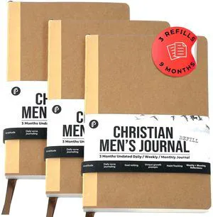 Christian Bible Prayer Journal For MEN 9-Month Refill - Study Scripture Notebook & Planner Daily Devotional Undated | Religious Jesus Faith Gifts for Graduation, Pastor Baptism & Church Christian Bible Prayer Journal For MEN 9-Month Refill - Study Scripture Notebook & Planner Daily Devotional Undated | Religious Jesus Faith Gifts for Graduation, Pastor Baptism & Church