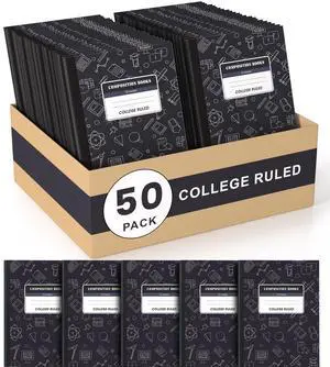 Composition Notebook 50 Pack Bulk College Ruled, Black Cover Notebooks for School, 70 Sheets 7-1/2"x9-3/4, Back to School Supplies Journal for K-12 Students Composition Notebook 50 Pack Bulk College Ruled, Black Cover Notebooks for School, 70 Sheets 7-1/2"x9-3/4, Back to School Supplies Journal for K-12 Students