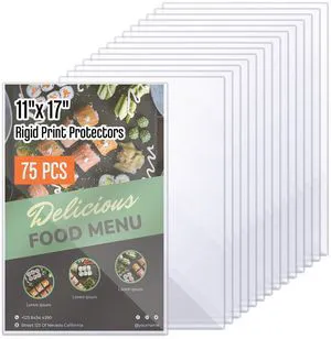 75 Pcs 11" x 17" Rigid Print Protectors, Heavy Duty Hard Plastic Sheet Page Protectors Crystal Menu Holder Clear Poster Sleeve Top Loading Frame for Magazine Photo Paper Poster Prints 75 Pcs 11" x 17" Rigid Print Protectors, Heavy Duty Hard Plastic Sheet Page Protectors Crystal Menu Holder Clear Poster Sleeve Top Loading Frame for Magazine Photo Paper Poster Prints