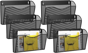 6 Single Pocket Wall File Holder, Mesh Hanging File Folder Paper Organizer, Vertical Wall Mounted Mail Basket, Storage Organization Magazine Rack for Office, Home and School, Black 6 Single Pocket Wall File Holder, Mesh Hanging File Folder Paper Organizer, Vertical Wall Mounted Mail Basket, Storage Organization Magazine Rack for Office, Home and School, Black