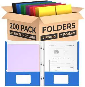 Folders with Pockets and Prongs (200 Pack) 2 Pocket Folders with 3 Prongs for School Paper Folders with Pockets Folders with Pockets and Prongs (200 Pack) 2 Pocket Folders with 3 Prongs for School Paper Folders with Pockets