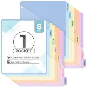 8 Tabs Dividers with 1 Clear Pocket, Durable Plastic Binder Dividers Dividers for 3 Ring Binders with Writable Labels,Insertable Lettersize Document Pocket,Organizer for School Office & Home 8 Tabs Dividers with 1 Clear Pocket, Durable Plastic Binder Dividers Dividers for 3 Ring Binders with Writable Labels,Insertable Lettersize Document Pocket,Organizer for School Office & Home