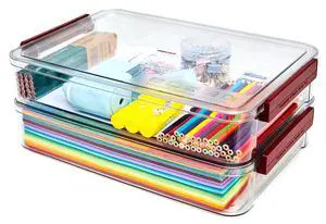 2-Pack 9x13 Clear Plastic Project Case Stackable Storage Box 5.5Qt portable container with lids, file box for letter A4 paper, photos, documents, scrapbook, craft, art, school supplies 2-Pack 9x13 Clear Plastic Project Case Stackable Storage Box 5.5Qt portable container with lids, file box for letter A4 paper, photos, documents, scrapbook, craft, art, school supplies