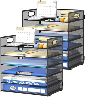 6-Tier Paper Organizer for Desk with Handle, Black, 2 Pack Sturdy Metal Mesh Organizer with Movable Middle Trays and a Carry Handle for Papers, Folders and Office Supplies 6-Tier Paper Organizer for Desk with Handle, Black, 2 Pack Sturdy Metal Mesh Organizer with Movable Middle Trays and a Carry Handle for Papers, Folders and Office Supplies
