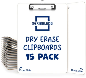 Dry Erase Clipboard for Office and School Double Sided (15 Pack) Reinforced Clip & Latch, Sturdy Hardboard Build, Smooth Erasable Surface No Residue, Lightweight Easy to Carry Dry Erase Clipboard for Office and School Double Sided (15 Pack) Reinforced Clip & Latch, Sturdy Hardboard Build, Smooth Erasable Surface No Residue, Lightweight Easy to Carry