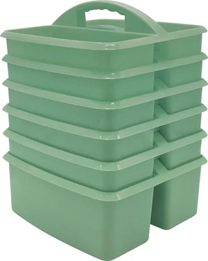 Eucalyptus Green Portable Plastic Storage Caddy 6-Pack for Classrooms, Kids Room, and Office Organization, 3 Compartments Eucalyptus Green Portable Plastic Storage Caddy 6-Pack for Classrooms, Kids Room, and Office Organization, 3 Compartments