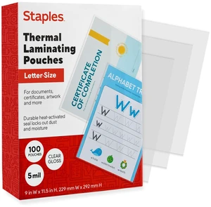 Thermal Laminating Pouches, Letter Size, 5 Mil, 100/Pack 9 x 11.5 inch pouches protect documents for office, school, and home use Thermal Laminating Pouches, Letter Size, 5 Mil, 100/Pack 9 x 11.5 inch pouches protect documents for office, school, and home use
