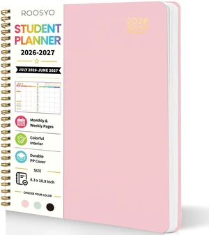Large Cute School Planner 2026-2027, Pink Spiral Student Organizer, Jul. 2026 - Jun. 2027, 8.3" x 10.9", Colorful Calendar Pages with Plastic Cover Large Cute School Planner 2026-2027, Pink Spiral Student Organizer, Jul. 2026 - Jun. 2027, 8.3" x 10.9", Colorful Calendar Pages with Plastic Cover