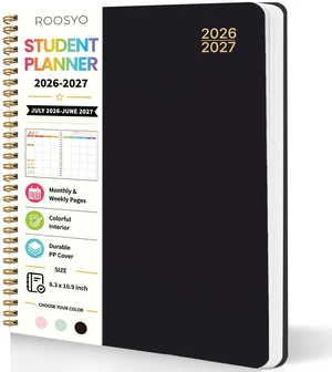 Student Planner 2026-2027, 8.3" x 10.9", Black Spiral Bound Student Organizer, Jul. 2026 - Jun. 2027, Color Interior Weekly Monthly Academic Planner Student Planner 2026-2027, 8.3" x 10.9", Black Spiral Bound Student Organizer, Jul. 2026 - Jun. 2027, Color Interior Weekly Monthly Academic Planner