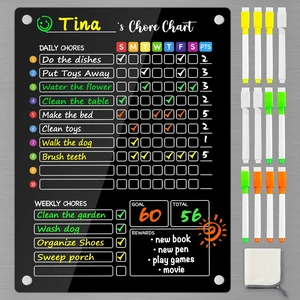 Black Acrylic Magnetic Chore Chart for Kids, 12x16 Inch, 1 Pack Large Clear Dry Erase Fridge Reward Board for Multiple Kids and Teens; Embedded Magnets; 12 Wet-Erase Markers and Towel Black Acrylic Magnetic Chore Chart for Kids, 12x16 Inch, 1 Pack Large Clear Dry Erase Fridge Reward Board for Multiple Kids and Teens; Embedded Magnets; 12 Wet-Erase Markers and Towel