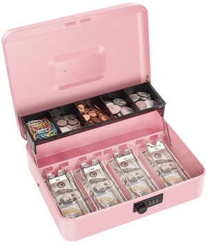 Cash Box with Money Tray and Combination Lock, Large Money Box for Cash Regiser, Safe Lock Box for Money Saving Metal 11.8"x9.45"x3.54" Pink XL Large Cash Box with Money Tray and Combination Lock, Large Money Box for Cash Regiser, Safe Lock Box for Money Saving Metal 11.8"x9.45"x3.54" Pink XL Large