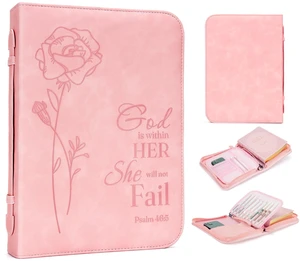 Bible Cover for Women, Bible Holder, Bible Cover Carrier Carrying Organizer Bag, Zipper and Pockets for Standard Size Bible, Gift for Women(Leather-Pink) Bible Cover for Women, Bible Holder, Bible Cover Carrier Carrying Organizer Bag, Zipper and Pockets for Standard Size Bible, Gift for Women(Leather-Pink)
