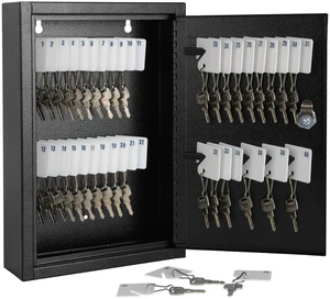 Key Storage Lock Box Wall Mount, Locking 40 Key Cabinet Holder Box with Key Lock, Hooks & Labels for Home, Office, Commercial Management, 2.5" D x 8.1" W x 12.1" H, Black Key Storage Lock Box Wall Mount, Locking 40 Key Cabinet Holder Box with Key Lock, Hooks & Labels for Home, Office, Commercial Management, 2.5" D x 8.1" W x 12.1" H, Black