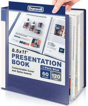 Presentation Binder 60-Pocket, Displays 120 Pages, 8.5x11 Portfolio Binder with Plastic Sleeves, Storage and Organizer for Documents, Photos, Kids Artwork, Projects, Recipes (Blue) Presentation Binder 60-Pocket, Displays 120 Pages, 8.5x11 Portfolio Binder with Plastic Sleeves, Storage and Organizer for Documents, Photos, Kids Artwork, Projects, Recipes (Blue)