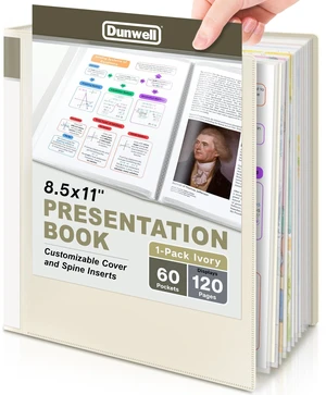 Presentation Binder 60-Pocket, Displays 120 Pages, 8.5x11 Portfolio Binder with Plastic Sleeves, Storage and Organizer for Documents, Photos, Kids Artwork, Projects, Recipes (Ivory) Presentation Binder 60-Pocket, Displays 120 Pages, 8.5x11 Portfolio Binder with Plastic Sleeves, Storage and Organizer for Documents, Photos, Kids Artwork, Projects, Recipes (Ivory)