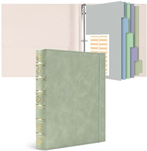 Leather 3 Ring Binder 1 Inch, Vintage Hardback D Ring Binder with Pockets and 5 Tab Dividers, Book Style Document Organizer Fits Letter Size for Home and Office Sage Green Leather 3 Ring Binder 1 Inch, Vintage Hardback D Ring Binder with Pockets and 5 Tab Dividers, Book Style Document Organizer Fits Letter Size for Home and Office Sage Green