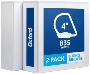4 Inch 3 Ring Binders, 2 Pack, White, Holds 835 Sheets D rings, clear view covers for custom inserts, and 2 inside pockets. PVC free, non stick 4 Inch 3 Ring Binders, 2 Pack, White, Holds 835 Sheets D rings, clear view covers for custom inserts, and 2 inside pockets. PVC free, non stick