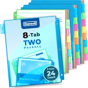2-Pocket 8-Tab Dividers for 3-Ring Binders, 3 Sets, 24 Counts 8 Insertable Tabs, 5 Assorted Colors, Pocket Binder Dividers, Tear-Resistant Acid-Free Poly 2-Pocket 8-Tab Dividers for 3-Ring Binders, 3 Sets, 24 Counts 8 Insertable Tabs, 5 Assorted Colors, Pocket Binder Dividers, Tear-Resistant Acid-Free Poly