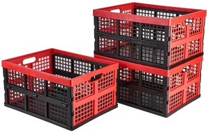 3-Pack Plastic Collapsible Storage Crates-30L,Foldable Plastic Crates for Storage (Black+Red) 3-Pack Plastic Collapsible Storage Crates-30L,Foldable Plastic Crates for Storage (Black+Red)