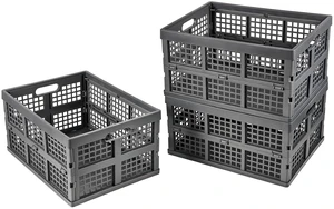 3-Pack Plastic Collapsible Storage Crates-30L,Foldable Plastic Crates for Storage (Gray) 3-Pack Plastic Collapsible Storage Crates-30L,Foldable Plastic Crates for Storage (Gray)