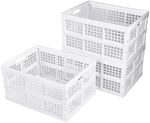 3-Pack Plastic Collapsible Storage Crates-30L,Foldable Plastic Crates for Storage (White) 3-Pack Plastic Collapsible Storage Crates-30L,Foldable Plastic Crates for Storage (White)