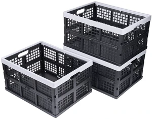 3-Pack Plastic Collapsible Storage Crates-30L,Foldable Plastic Crates for Storage (Black+Gray) 3-Pack Plastic Collapsible Storage Crates-30L,Foldable Plastic Crates for Storage (Black+Gray)