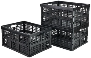 3-Pack Plastic Collapsible Storage Crates-30L,Foldable Plastic Crates for Storage (Black) 3-Pack Plastic Collapsible Storage Crates-30L,Foldable Plastic Crates for Storage (Black)
