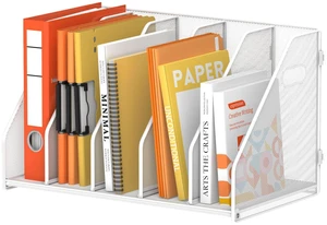 Binder Organizer, Magazine File Holder with 5 Vertical Rack, White Metal Desk File Organizer & Binder Holders, Magazine Organizers for Office Desktop, Home, School, Classroom Binder Organizer, Magazine File Holder with 5 Vertical Rack, White Metal Desk File Organizer & Binder Holders, Magazine Organizers for Office Desktop, Home, School, Classroom