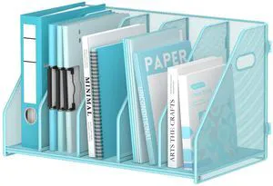 Binder Organizer, Magazine File Holder with 5 Vertical Rack, Blue Metal Desk File Organizer & Binder Holders, Magazine Organizers for Office Desktop, Home, School, Classroom Binder Organizer, Magazine File Holder with 5 Vertical Rack, Blue Metal Desk File Organizer & Binder Holders, Magazine Organizers for Office Desktop, Home, School, Classroom