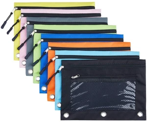 3 Ring Pencil Pouch, Binder Pencil Pouch with Zipper and Mesh Window,8pack 8colors 3 Ring Pencil Pouch, Binder Pencil Pouch with Zipper and Mesh Window,8pack 8colors
