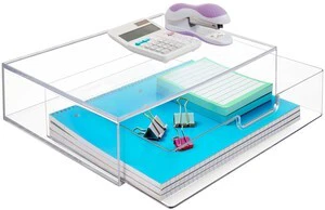STAX Plastic Stackable Organizer Drawer in Clear | 12.5-inches Wide | Organize Office Desk Accessories and Sort Letter-Size Paper | Made in USA STAX Plastic Stackable Organizer Drawer in Clear | 12.5-inches Wide | Organize Office Desk Accessories and Sort Letter-Size Paper | Made in USA