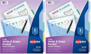 16176 Write & Erase Big Tab Plastic Dividers w/Slash Pocket, 5-Tab, Letter (Pack of 2) 16176 Write & Erase Big Tab Plastic Dividers w/Slash Pocket, 5-Tab, Letter (Pack of 2)