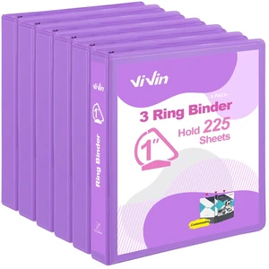 Sturdy 1 Inch D Ring Binders with 2 Pockets, 6 Pack, Purple 3 Ring Binders with Clear View Cover, Hold 225 Sheets of US Letter Size Paper, PVC-Free for Office, Home, School Sturdy 1 Inch D Ring Binders with 2 Pockets, 6 Pack, Purple 3 Ring Binders with Clear View Cover, Hold 225 Sheets of US Letter Size Paper, PVC-Free for Office, Home, School