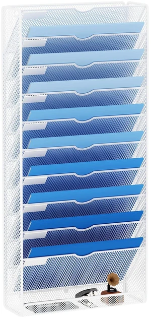 Hanging Wall File Organizer 10 Tier Wall Mounted File Holder Document Wall Organizer Magazine Organization for Office Home, White Hanging Wall File Organizer 10 Tier Wall Mounted File Holder Document Wall Organizer Magazine Organization for Office Home, White