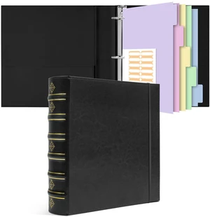 Vintage Leather 3 Ring Binder 2 Inch, D Ring Binder with Pockets and 5 Tab Dividers, Hardback Book Style Document Organizer Fits Letter Size for Home and Office Black Vintage Leather 3 Ring Binder 2 Inch, D Ring Binder with Pockets and 5 Tab Dividers, Hardback Book Style Document Organizer Fits Letter Size for Home and Office Black